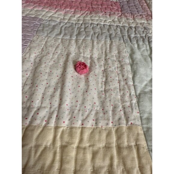 Pottery Barn Kids Patchwork Quilt F/Q Colorblock Polka Dot Reverse Cotton linen - Picture 10 of 16